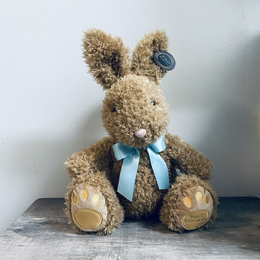 FAO Schwarz Easter Bunny Rabbit Plush Blue Ribbon Stuffed Animal